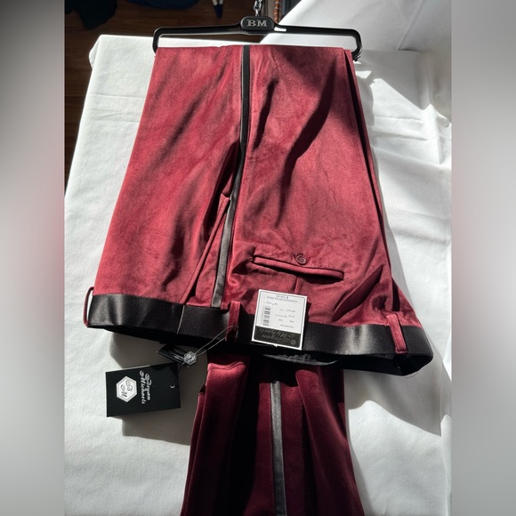 New Bryan Michaels Red Velvet Tuxedo Dress Pants - Picture 2 of 5